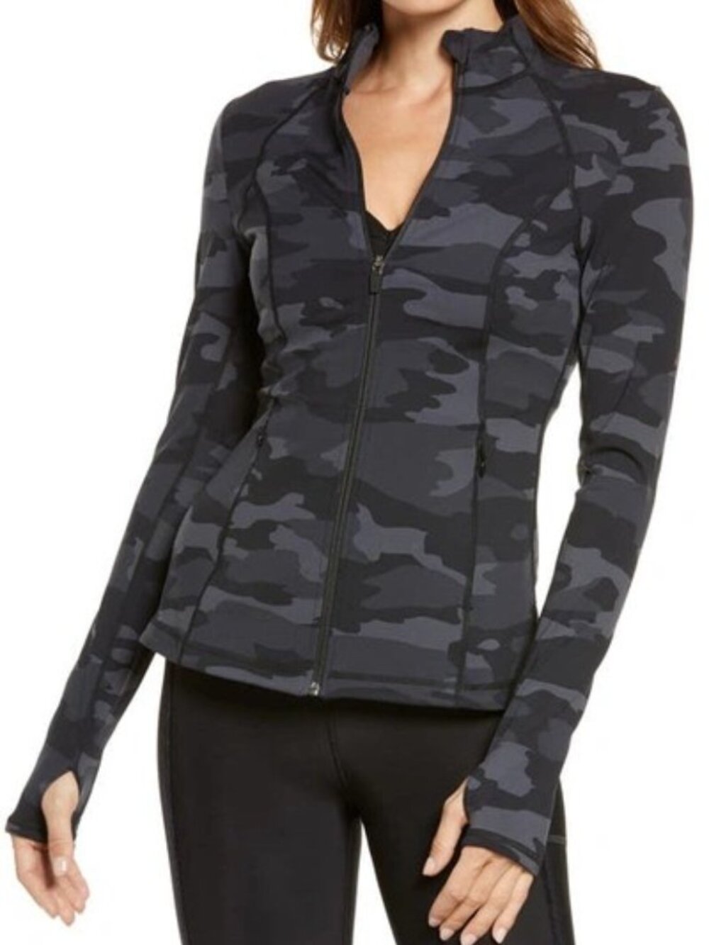 Sweaty Betty Black & Gray Camo Zip-Up Utility Athletic Jacket Size Small